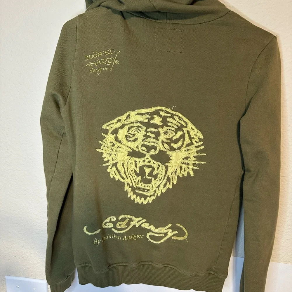 Vintage Ed Hardy Olive Green Hoodie with Black Accents - Picture 8 of 14